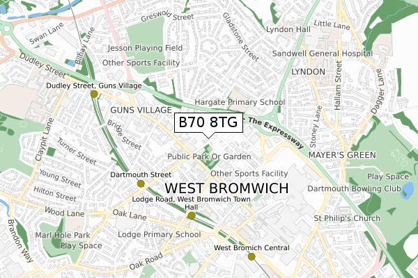 B70 8TG map - small scale - OS Open Zoomstack (Ordnance Survey)