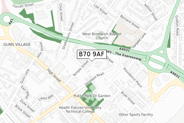 B70 9AF map - large scale - OS Open Zoomstack (Ordnance Survey)