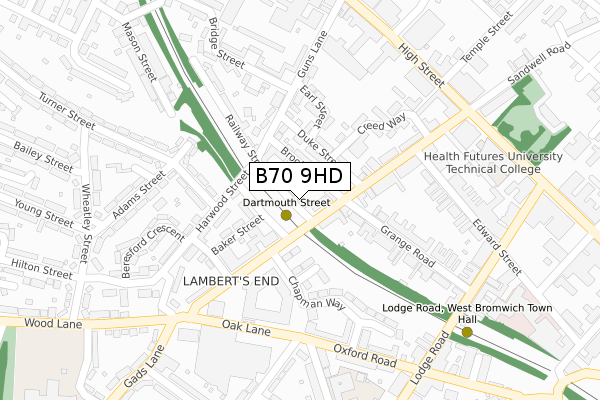 B70 9HD map - large scale - OS Open Zoomstack (Ordnance Survey)