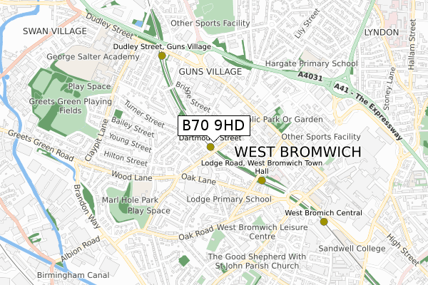 B70 9HD map - small scale - OS Open Zoomstack (Ordnance Survey)