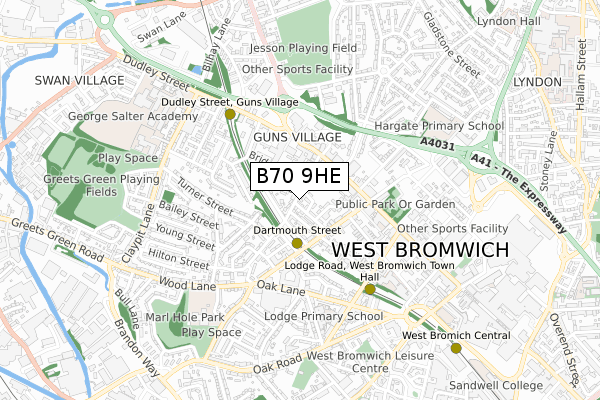 B70 9HE map - small scale - OS Open Zoomstack (Ordnance Survey)