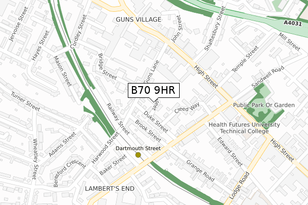 B70 9HR map - large scale - OS Open Zoomstack (Ordnance Survey)