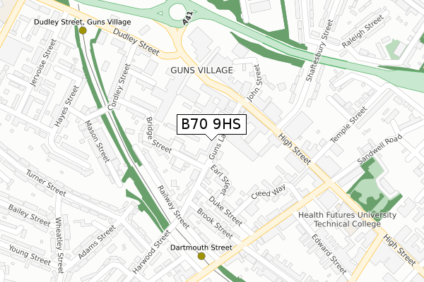 B70 9HS map - large scale - OS Open Zoomstack (Ordnance Survey)