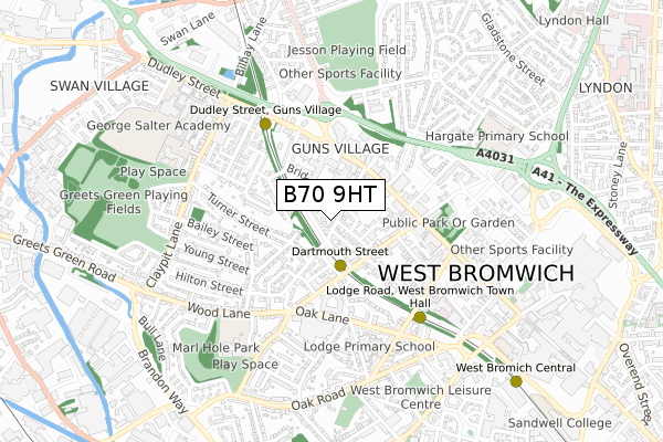 B70 9HT map - small scale - OS Open Zoomstack (Ordnance Survey)