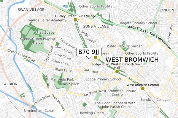 B70 9JJ map - small scale - OS Open Zoomstack (Ordnance Survey)