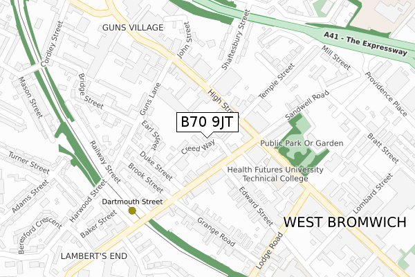 B70 9JT map - large scale - OS Open Zoomstack (Ordnance Survey)