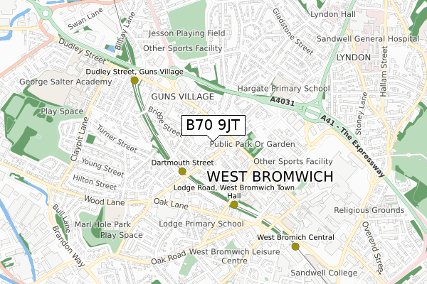 B70 9JT map - small scale - OS Open Zoomstack (Ordnance Survey)