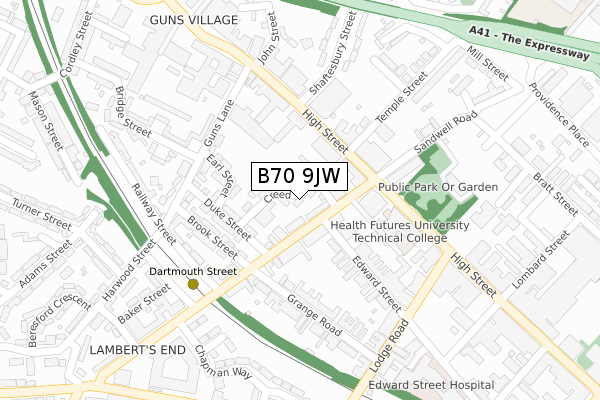 B70 9JW map - large scale - OS Open Zoomstack (Ordnance Survey)