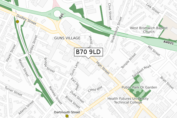 B70 9LD map - large scale - OS Open Zoomstack (Ordnance Survey)