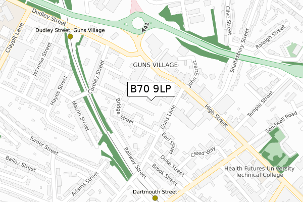 B70 9LP map - large scale - OS Open Zoomstack (Ordnance Survey)