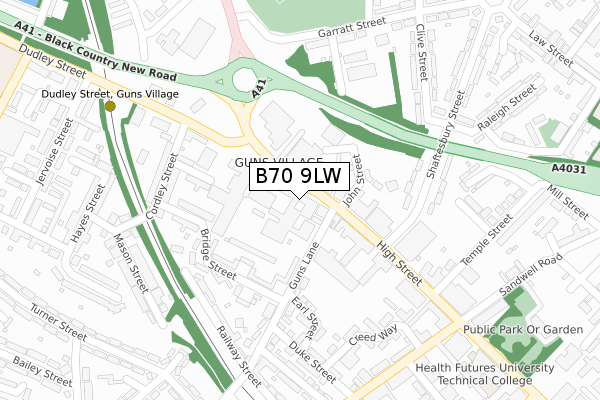 B70 9LW map - large scale - OS Open Zoomstack (Ordnance Survey)