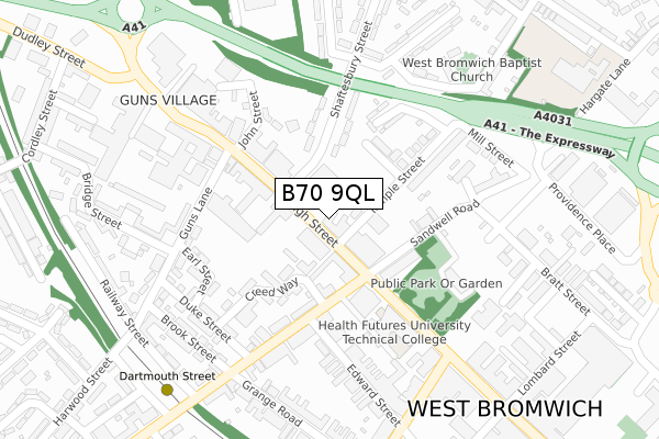 B70 9QL map - large scale - OS Open Zoomstack (Ordnance Survey)