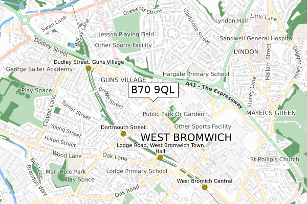 B70 9QL map - small scale - OS Open Zoomstack (Ordnance Survey)