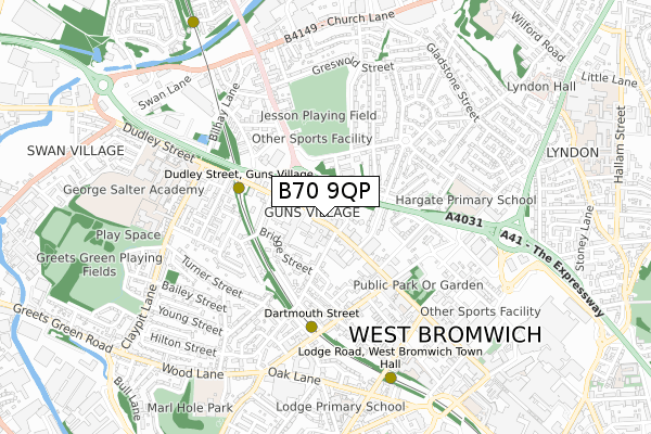 B70 9QP map - small scale - OS Open Zoomstack (Ordnance Survey)