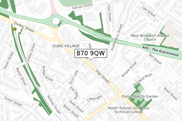 B70 9QW map - large scale - OS Open Zoomstack (Ordnance Survey)