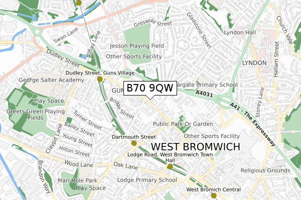 B70 9QW map - small scale - OS Open Zoomstack (Ordnance Survey)