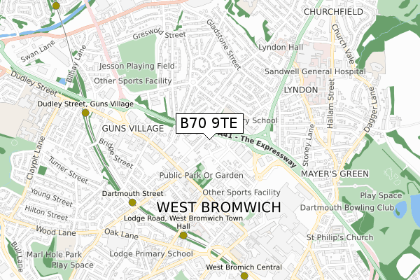 B70 9TE map - small scale - OS Open Zoomstack (Ordnance Survey)