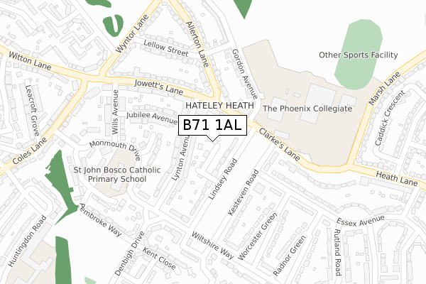 B71 1AL map - large scale - OS Open Zoomstack (Ordnance Survey)