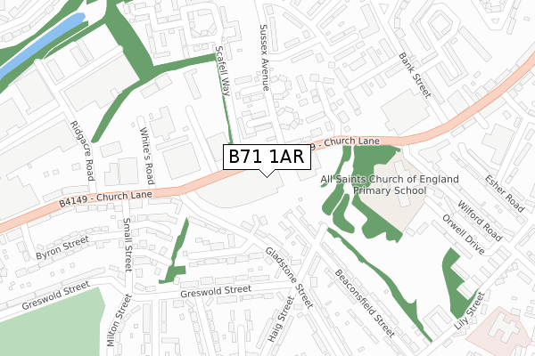 B71 1AR map - large scale - OS Open Zoomstack (Ordnance Survey)