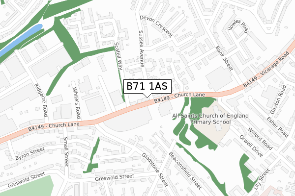 B71 1AS map - large scale - OS Open Zoomstack (Ordnance Survey)