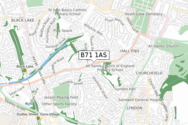 B71 1AS map - small scale - OS Open Zoomstack (Ordnance Survey)