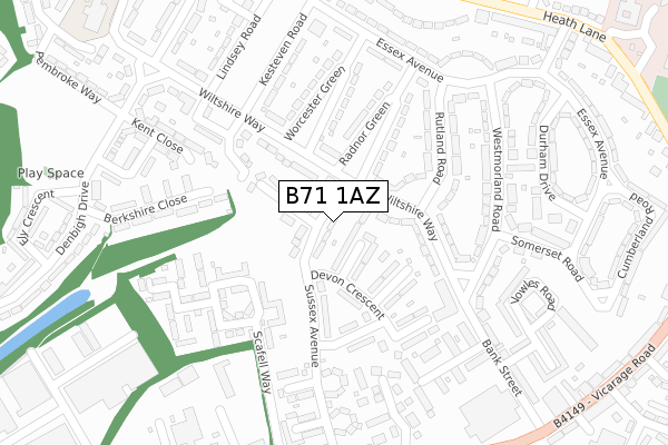 B71 1AZ map - large scale - OS Open Zoomstack (Ordnance Survey)