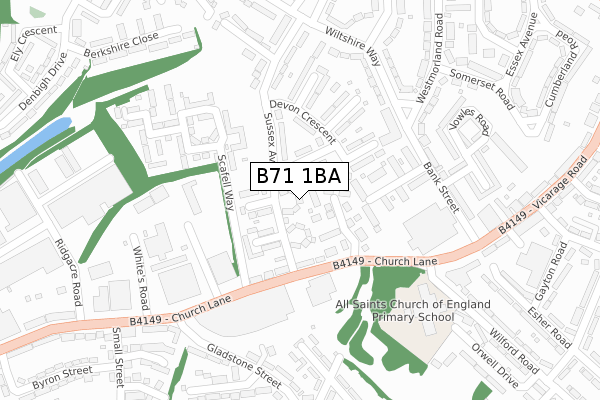 B71 1BA map - large scale - OS Open Zoomstack (Ordnance Survey)