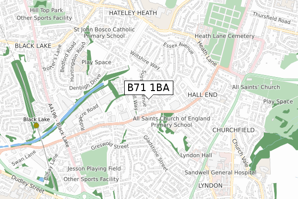 B71 1BA map - small scale - OS Open Zoomstack (Ordnance Survey)