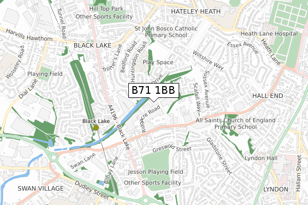 B71 1BB map - small scale - OS Open Zoomstack (Ordnance Survey)