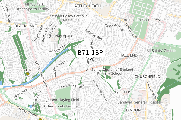 B71 1BP map - small scale - OS Open Zoomstack (Ordnance Survey)