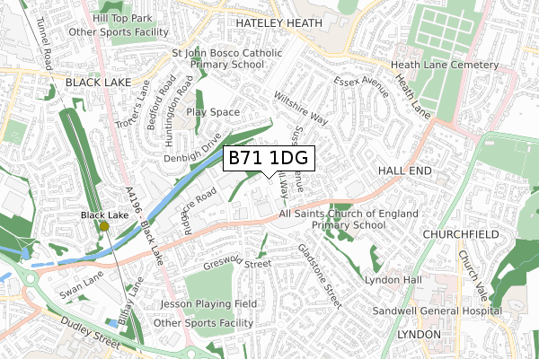 B71 1DG map - small scale - OS Open Zoomstack (Ordnance Survey)