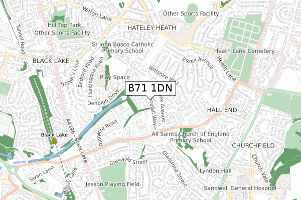 B71 1DN map - small scale - OS Open Zoomstack (Ordnance Survey)