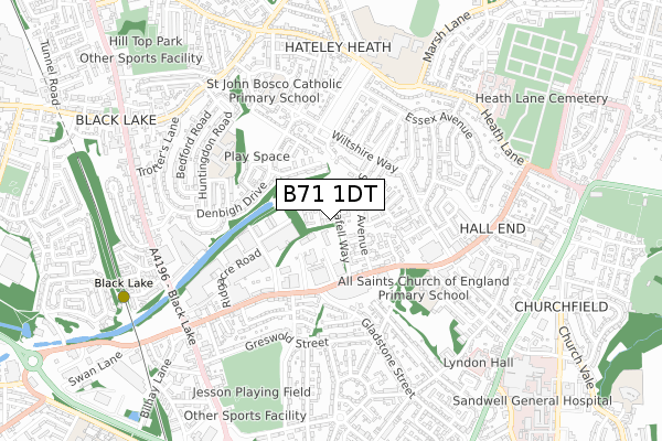 B71 1DT map - small scale - OS Open Zoomstack (Ordnance Survey)