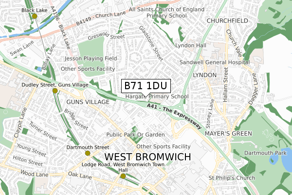 B71 1DU map - small scale - OS Open Zoomstack (Ordnance Survey)