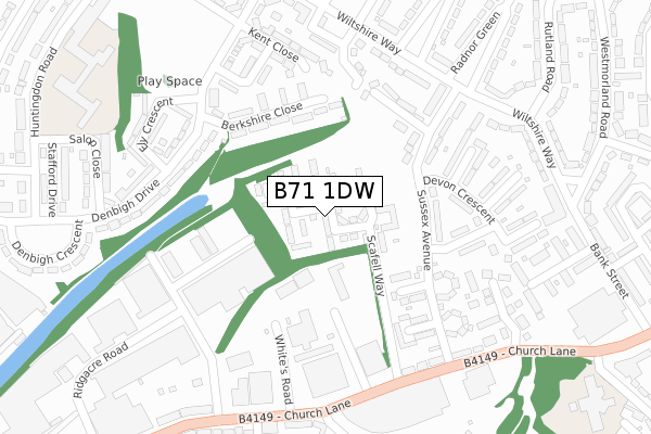 B71 1DW map - large scale - OS Open Zoomstack (Ordnance Survey)