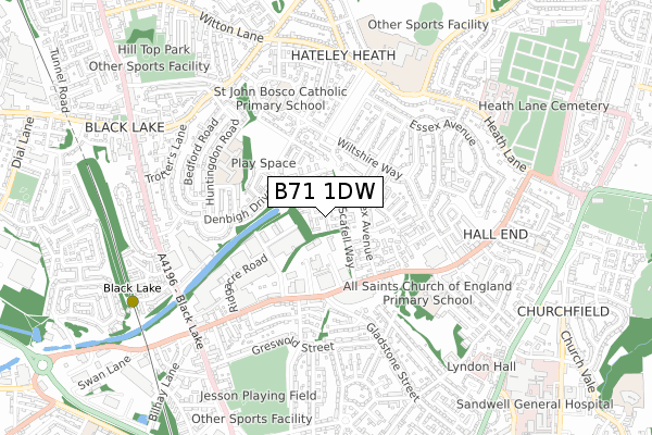 B71 1DW map - small scale - OS Open Zoomstack (Ordnance Survey)