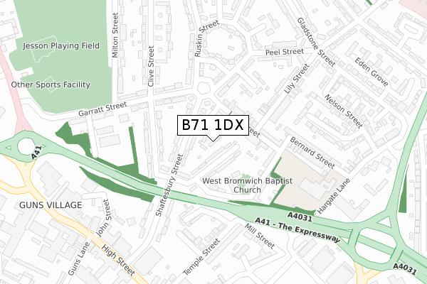 B71 1DX map - large scale - OS Open Zoomstack (Ordnance Survey)