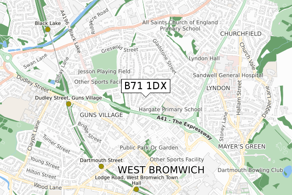 B71 1DX map - small scale - OS Open Zoomstack (Ordnance Survey)