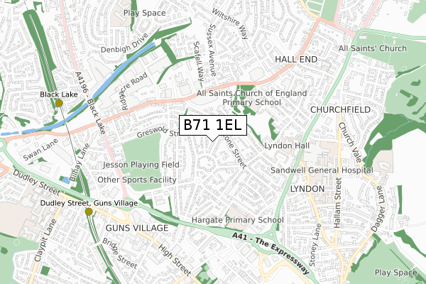 B71 1EL map - small scale - OS Open Zoomstack (Ordnance Survey)