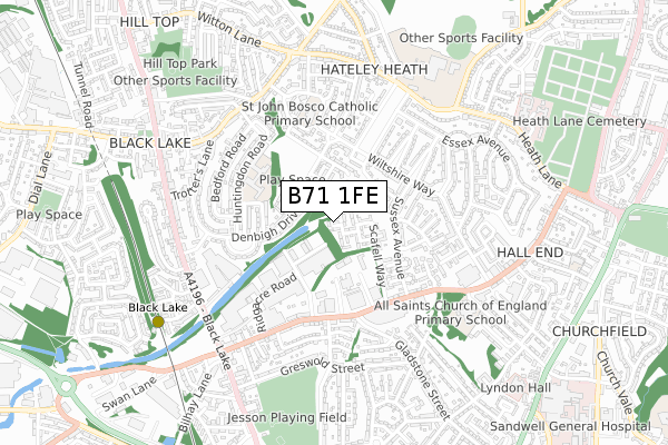 B71 1FE map - small scale - OS Open Zoomstack (Ordnance Survey)