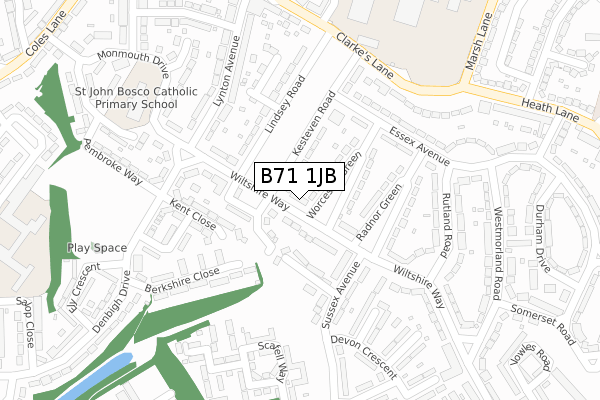 B71 1JB map - large scale - OS Open Zoomstack (Ordnance Survey)