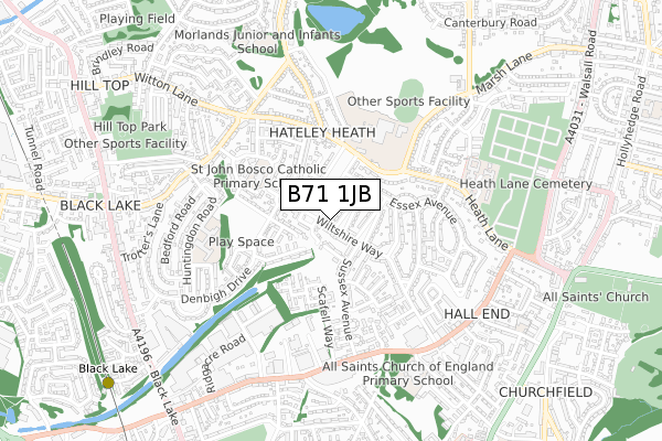 B71 1JB map - small scale - OS Open Zoomstack (Ordnance Survey)