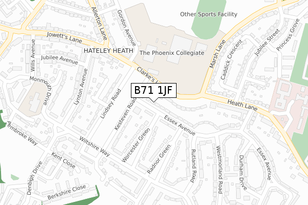 B71 1JF map - large scale - OS Open Zoomstack (Ordnance Survey)