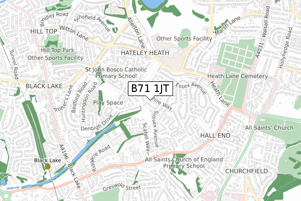 B71 1JT map - small scale - OS Open Zoomstack (Ordnance Survey)