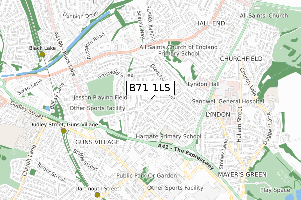 B71 1LS map - small scale - OS Open Zoomstack (Ordnance Survey)