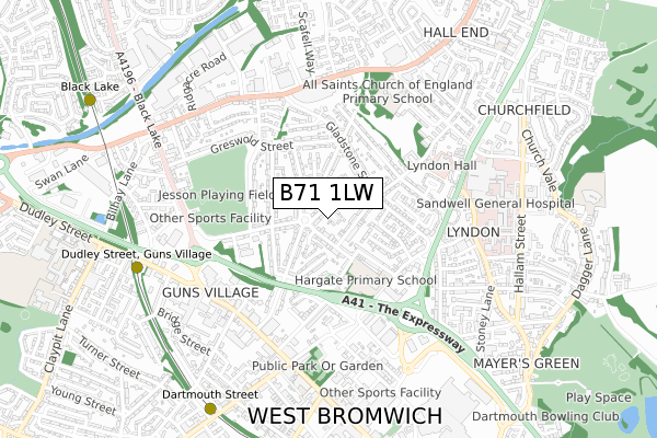 B71 1LW map - small scale - OS Open Zoomstack (Ordnance Survey)