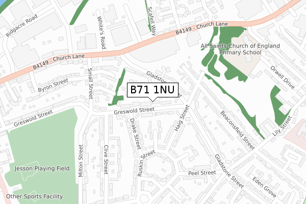 B71 1NU map - large scale - OS Open Zoomstack (Ordnance Survey)