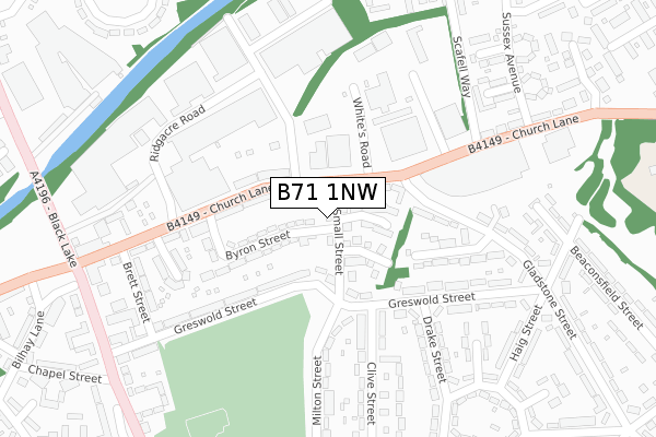 B71 1NW map - large scale - OS Open Zoomstack (Ordnance Survey)