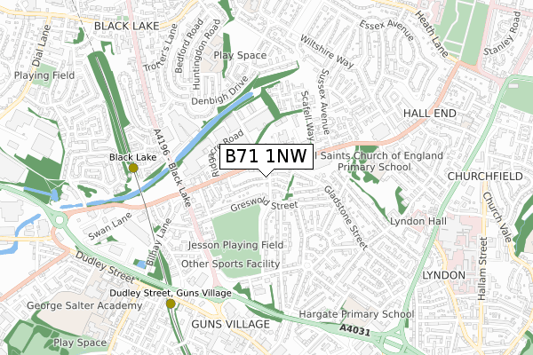 B71 1NW map - small scale - OS Open Zoomstack (Ordnance Survey)