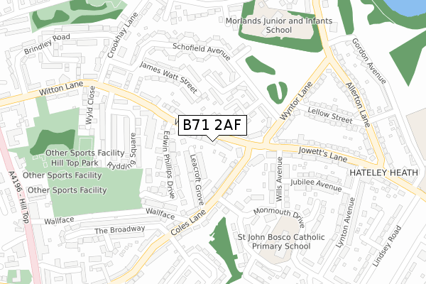 B71 2AF map - large scale - OS Open Zoomstack (Ordnance Survey)